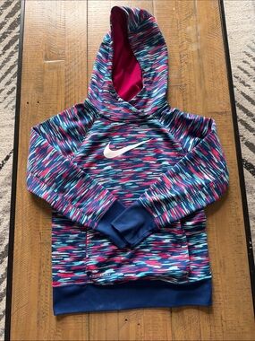 Nike Girls' Blue Pink Multi-Color Pattern Pullover Hoodie